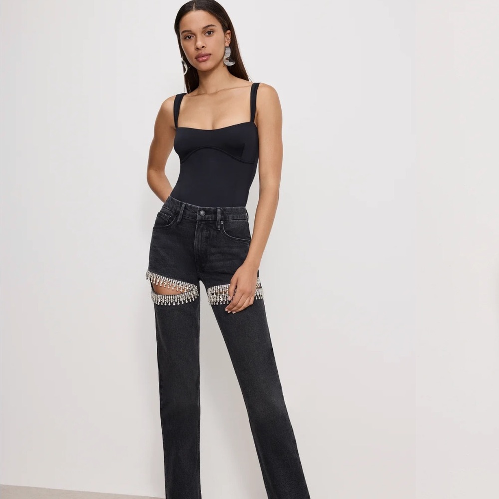 Good American Black Bodsuit Sweetheart Neckline